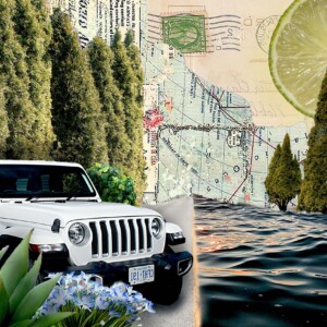 Hailea Stevenson Untitled Artwork, 2024 Collage of jeep. Summer and travel